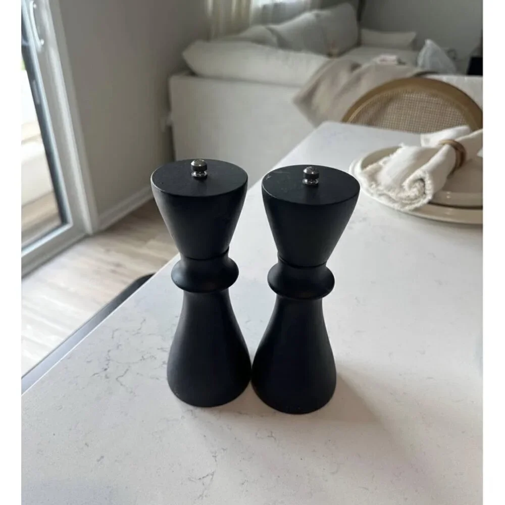 CRATE & BARREL Aster Ebonized Wooden Salt & Pepper Mill Grinder Set in Black